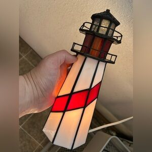 Vintage stained glass lighthouse nautical lamp nightlight handmade Tiffany glas